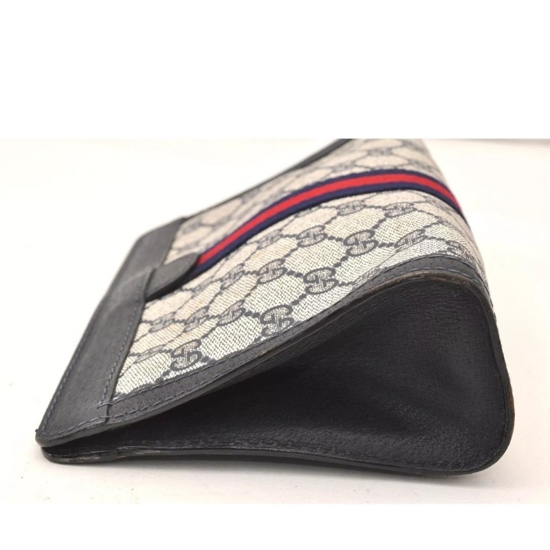 【今日最低價～✨️輕奢二手良品✨️】GUCCI 男女適用 手拿包 #SherryLine Clutch Hand Bag Purse GG PVC Leather Navy Blue-14