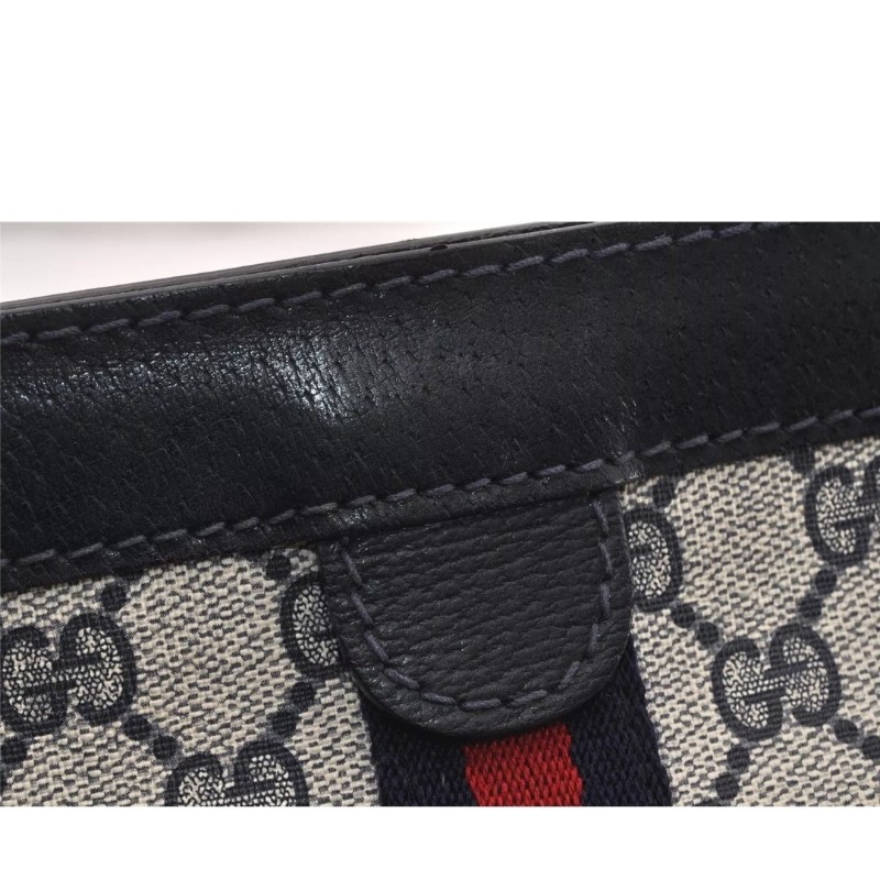 【今日最低價～✨️輕奢二手良品✨️】GUCCI 男女適用 手拿包 #SherryLine Clutch Hand Bag Purse GG PVC Leather Navy Blue-16