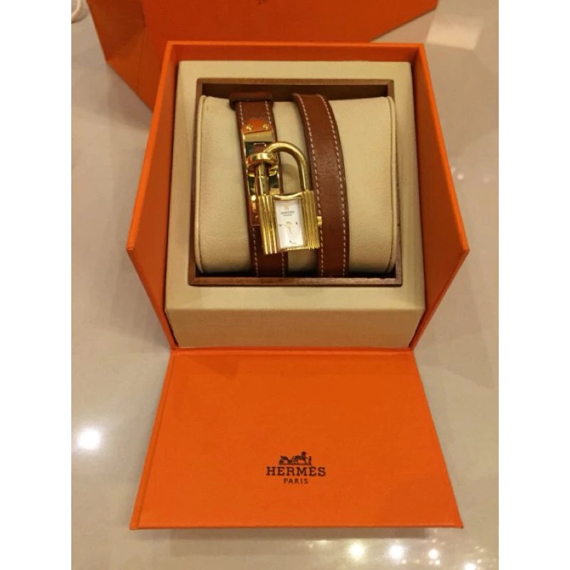 HERMES 愛馬仕 Kelly系列 手錶 手表 經典鎖頭 牛皮雙圈腕錶-1