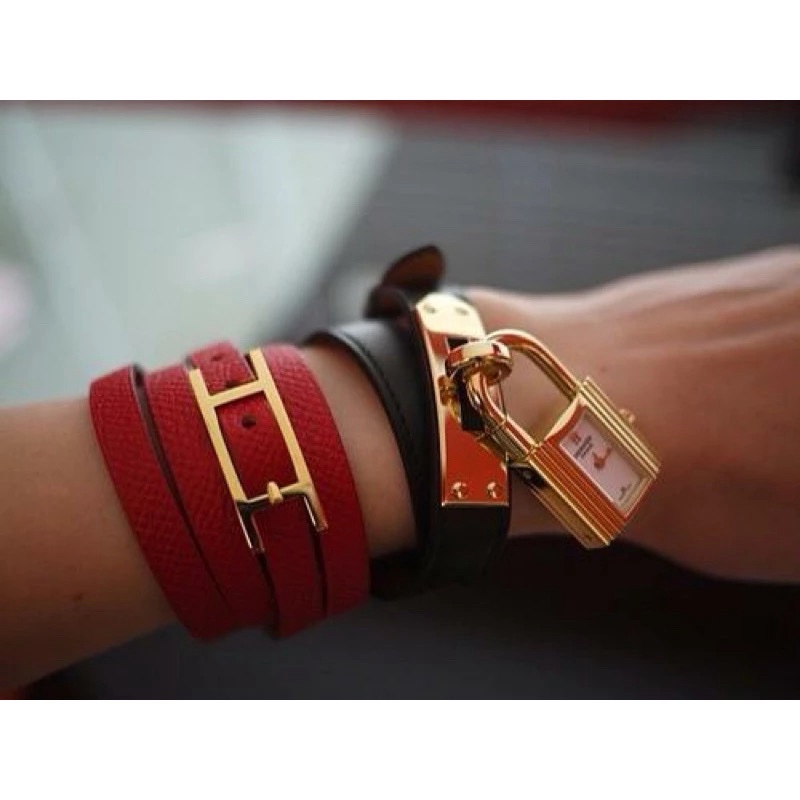 HERMES 愛馬仕 Kelly系列 手錶 手表 經典鎖頭 牛皮雙圈腕錶-2