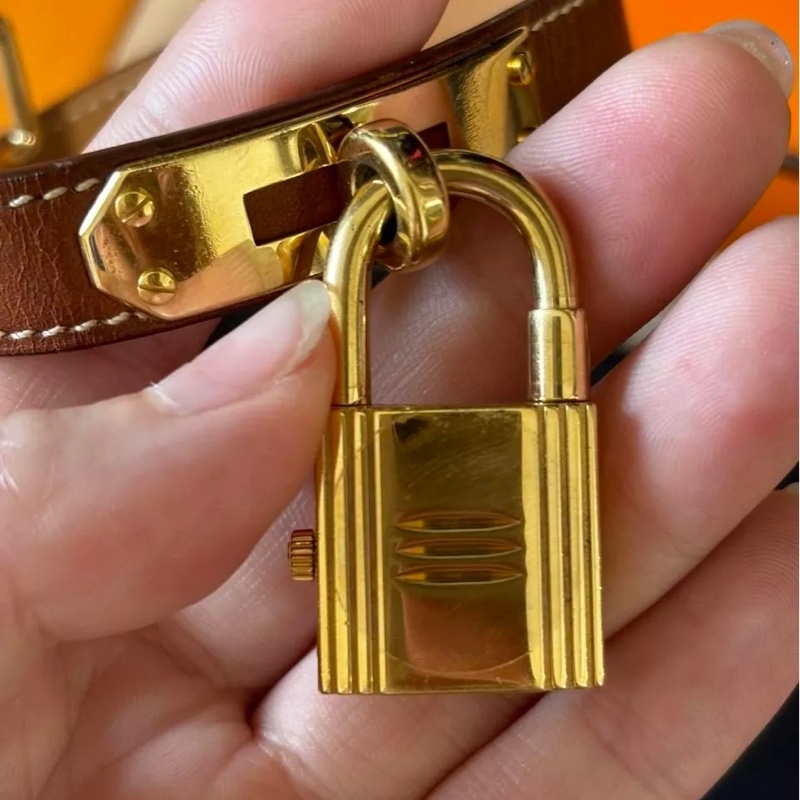 HERMES 愛馬仕 Kelly系列 手錶 手表 經典鎖頭 牛皮雙圈腕錶-6
