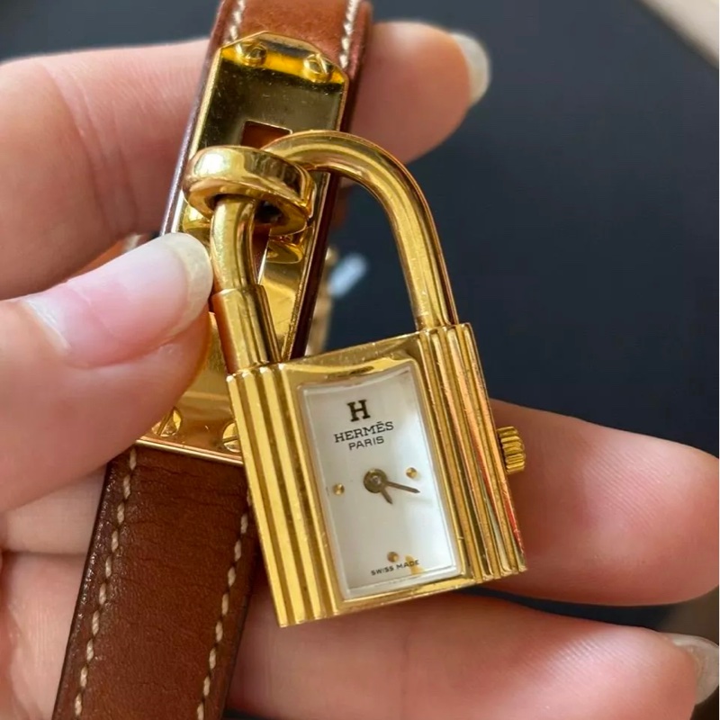 HERMES 愛馬仕 Kelly系列 手錶 手表 經典鎖頭 牛皮雙圈腕錶-10