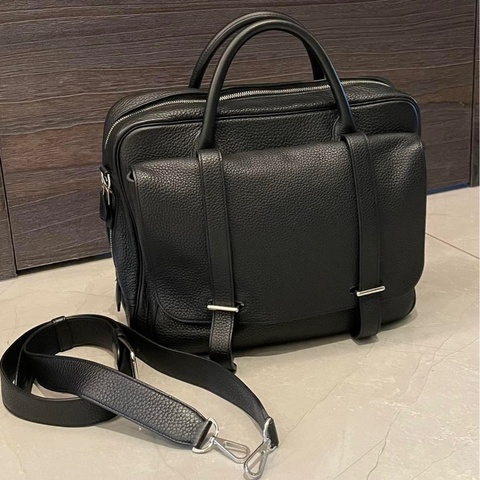 Hermes Steve Travel 黑色銀釦公事包/旅行包/斜背包