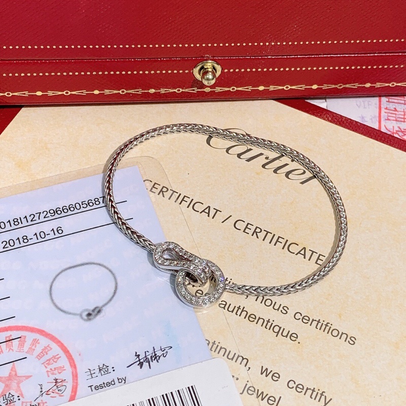 Cartier 卡地亞agrafe白金鑲鑽手鍊15號-0