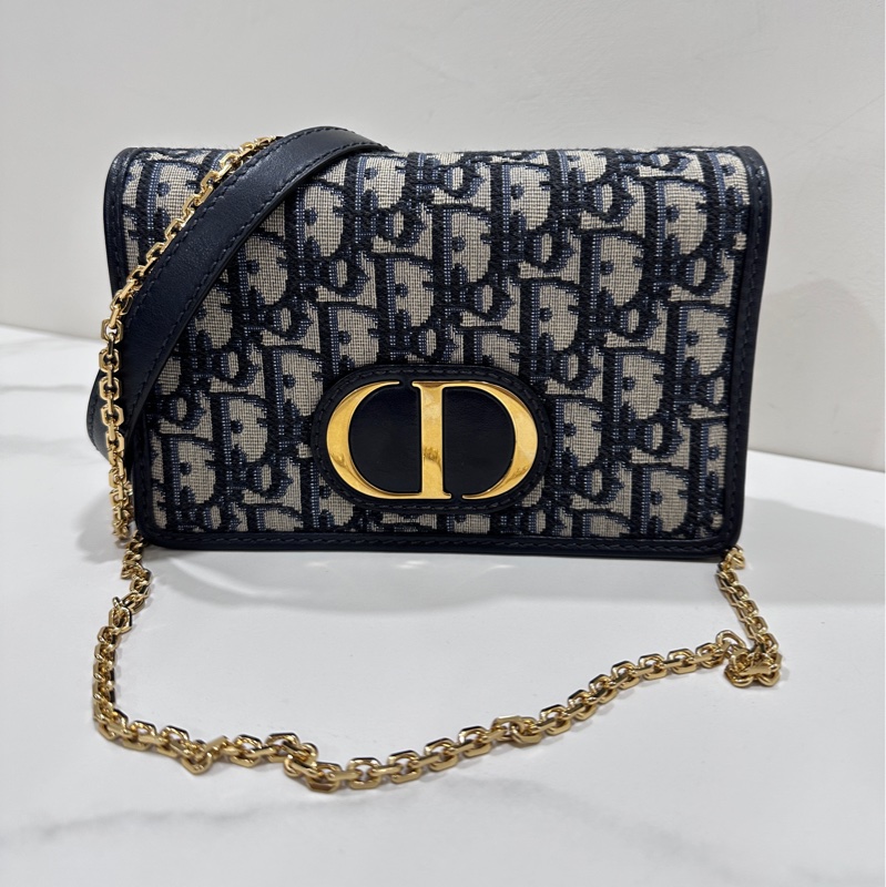 Dior Montaigne 藍緹花布woc 金釦二合一-0