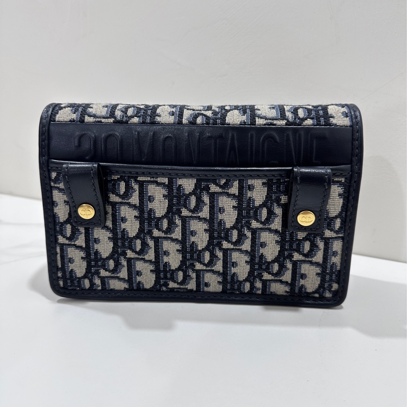 Dior Montaigne 藍緹花布woc 金釦二合一-1