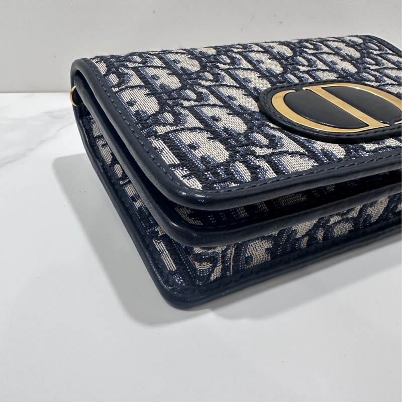 Dior Montaigne 藍緹花布woc 金釦二合一-4