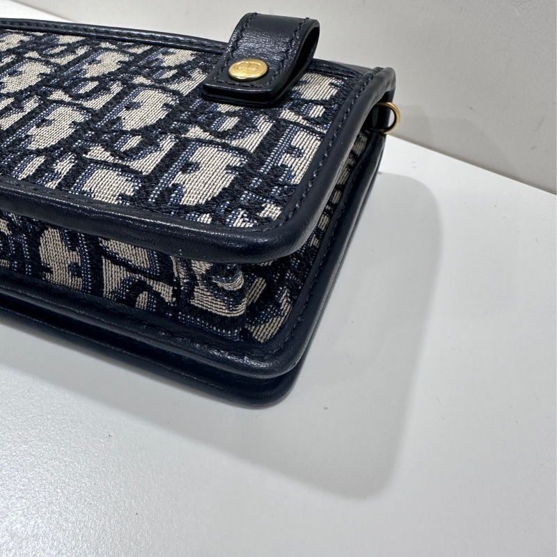 Dior Montaigne 藍緹花布woc 金釦二合一-5