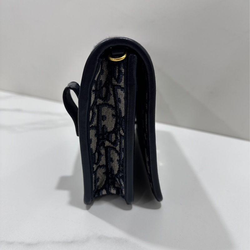 Dior Montaigne 藍緹花布woc 金釦二合一-7
