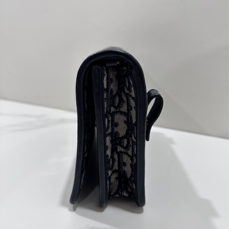 Dior Montaigne 藍緹花布woc 金釦二合一-8