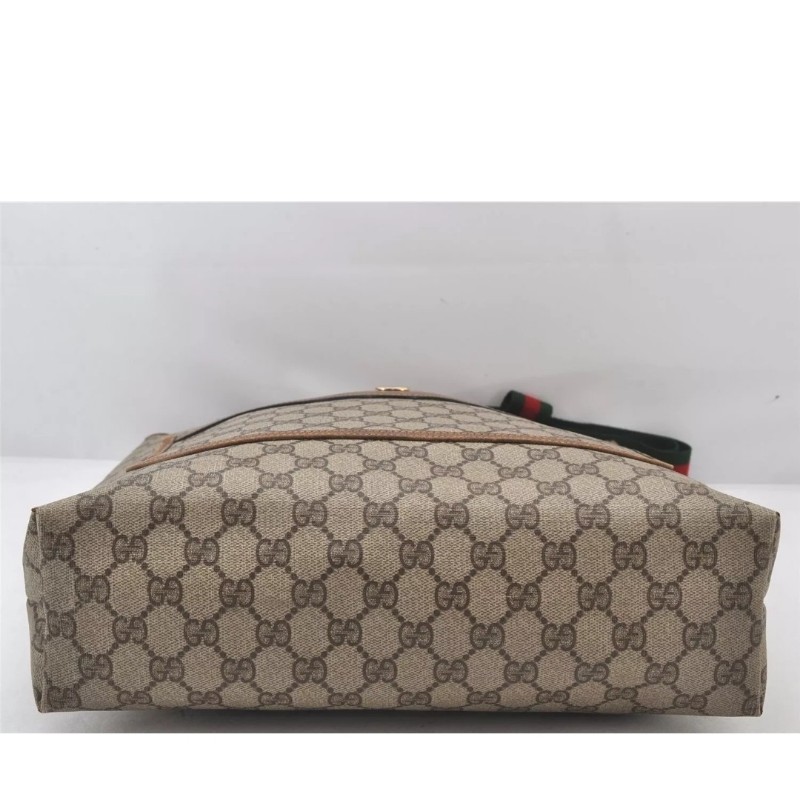 ［二奢良品✨️］GUCCI 經典Web Sherry Line 棕色PVC皮革肩背托特包 - 型號 5766K-12