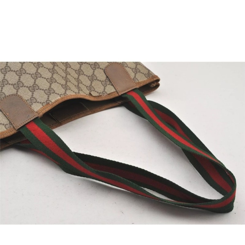 ［二奢良品✨️］GUCCI 經典Web Sherry Line 棕色PVC皮革肩背托特包 - 型號 5766K-13