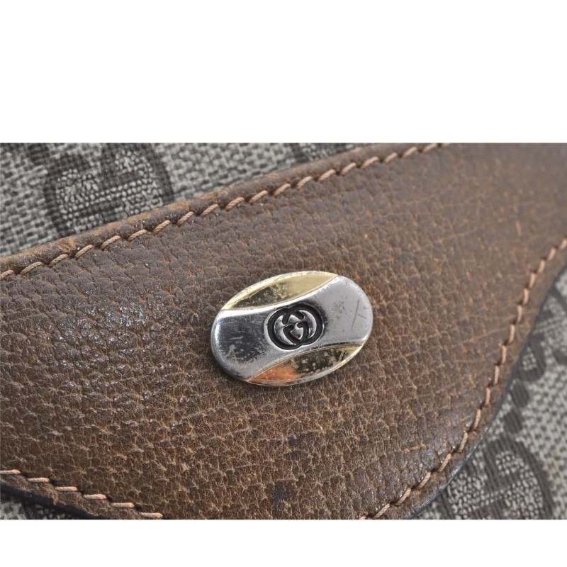 ［二奢良品✨️］GUCCI 經典Web Sherry Line 棕色PVC皮革肩背托特包 - 型號 5766K-23