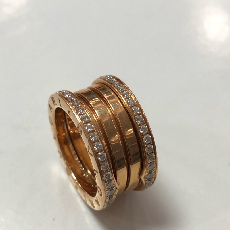 Bvlgari 寶格麗bezo1彈簧玫瑰金鑲鑽戒指54號 2021年4月12號購入-4
