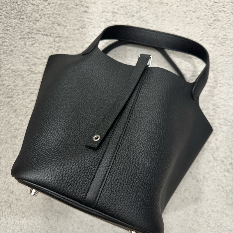 全新 愛馬仕 Hermes Picotin 菜籃子 22 黑銀 W刻-1