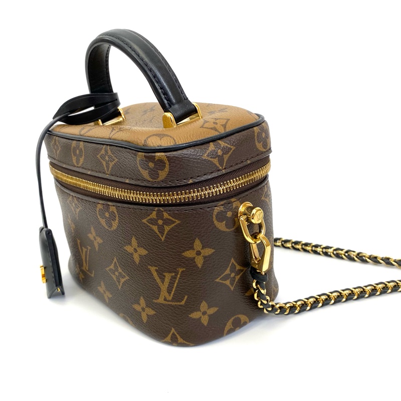 LV Vanity PM雙色老花皮穿鍊手提斜背化妝包晶片款 約88新-1