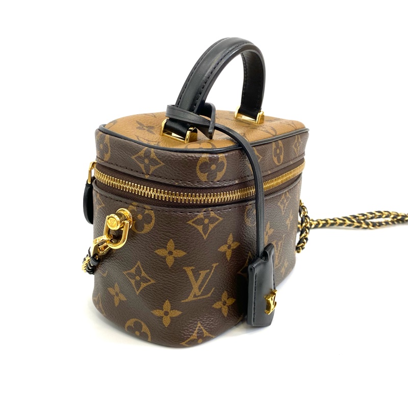 LV Vanity PM雙色老花皮穿鍊手提斜背化妝包晶片款 約88新-2