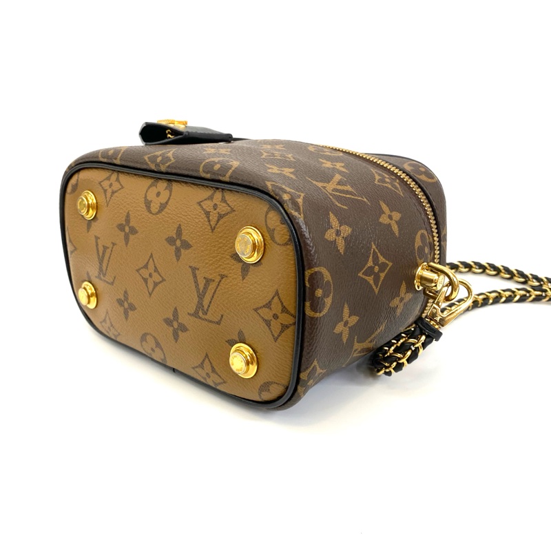 LV Vanity PM雙色老花皮穿鍊手提斜背化妝包晶片款 約88新-3