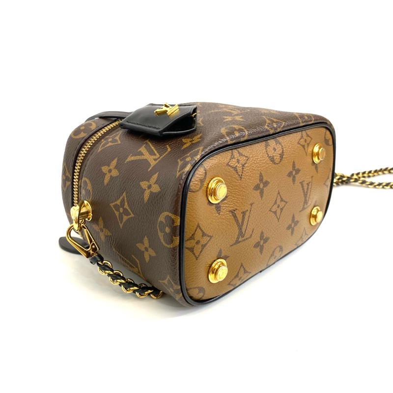LV Vanity PM雙色老花皮穿鍊手提斜背化妝包晶片款 約88新-4