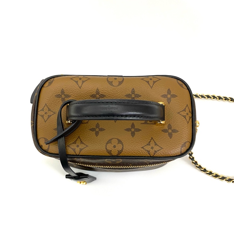 LV Vanity PM雙色老花皮穿鍊手提斜背化妝包晶片款 約88新-5