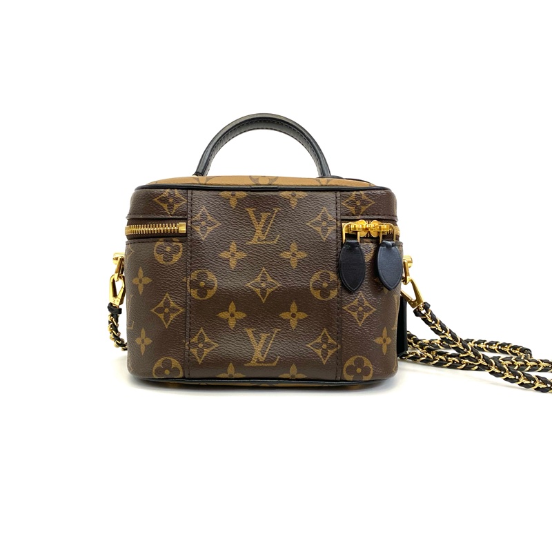 LV Vanity PM雙色老花皮穿鍊手提斜背化妝包晶片款 約88新-7