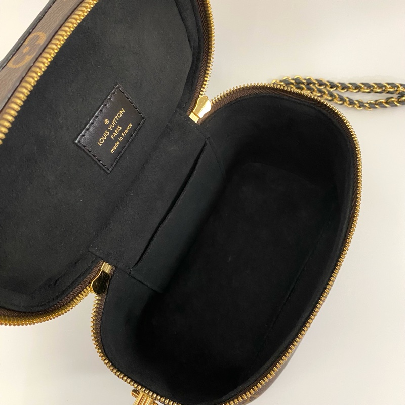 LV Vanity PM雙色老花皮穿鍊手提斜背化妝包晶片款 約88新-9