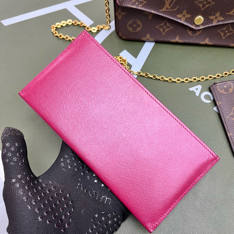 Louis Vuitton 老花 玫紅 鏈條三合一 WOC 信封包💕-2