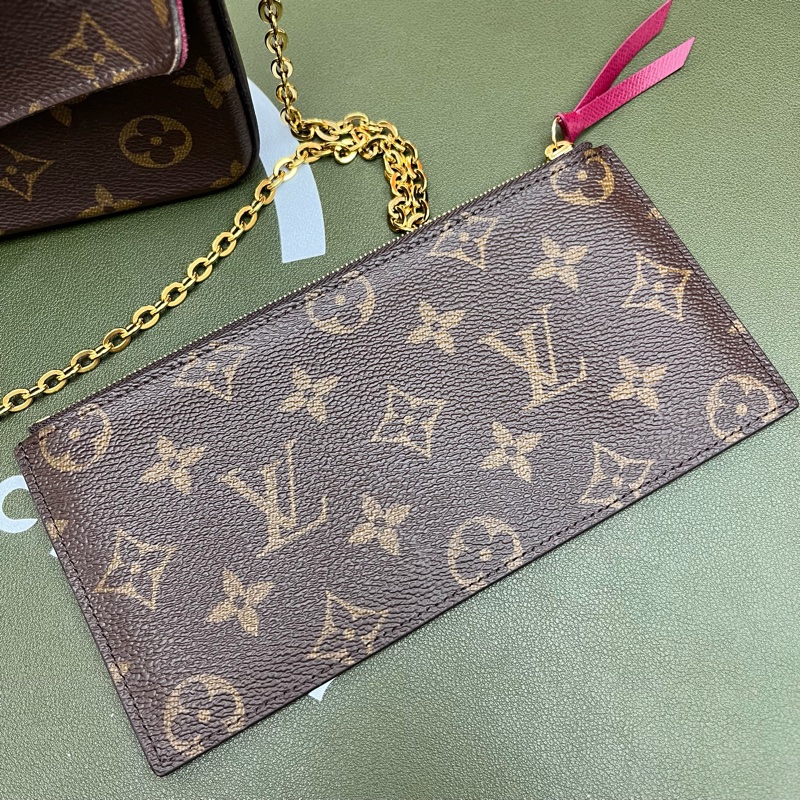 Louis Vuitton 老花 玫紅 鏈條三合一 WOC 信封包💕-3