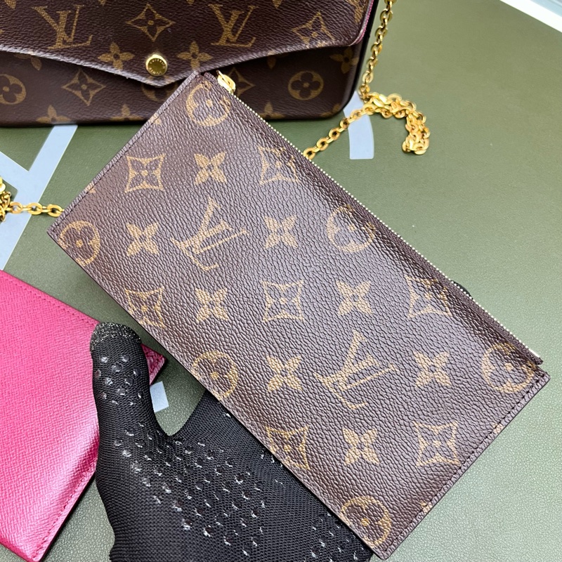 Louis Vuitton 老花 玫紅 鏈條三合一 WOC 信封包💕-4