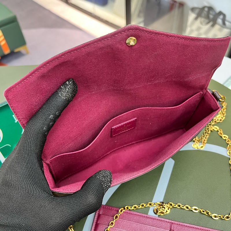 Louis Vuitton 老花 玫紅 鏈條三合一 WOC 信封包💕-11