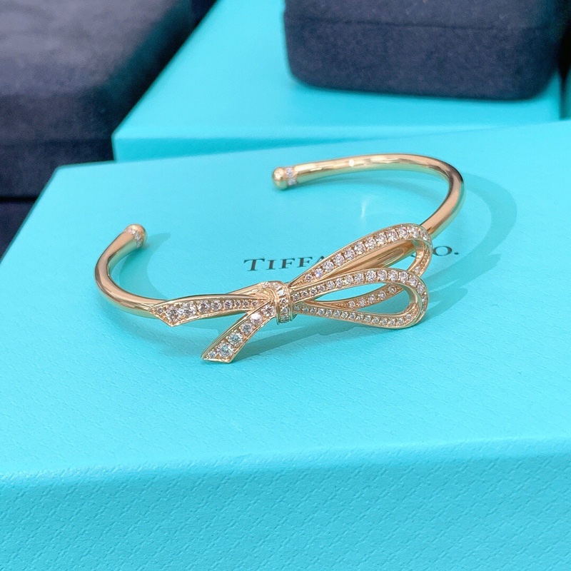 Tiffany 蒂芙尼滿鑽大蝴蝶結Bow 玫瑰金手鐲 m碼,尺寸適合手腕16厘米佩戴-5