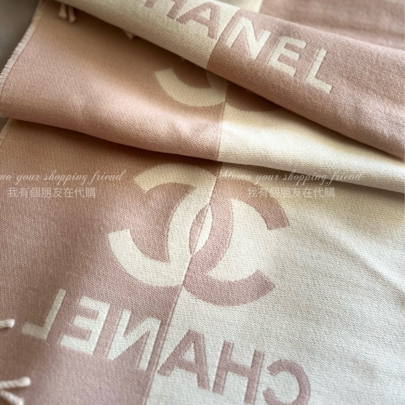 《全新》香奈兒24A雙色圍巾—乾燥玫瑰粉-3