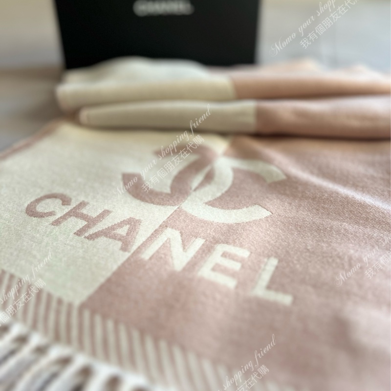 《全新》香奈兒24A雙色圍巾—乾燥玫瑰粉-4