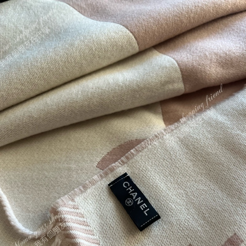 《全新》香奈兒24A雙色圍巾—乾燥玫瑰粉-5