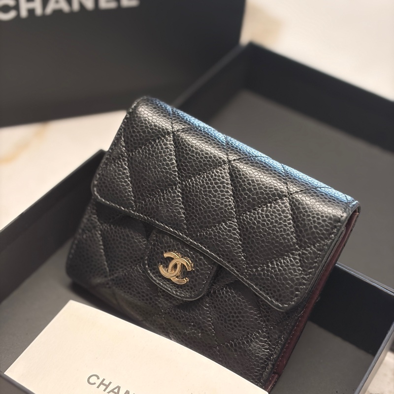 Chanel CF 香奈兒 經典款 荔枝皮三折短夾 含外盒-6