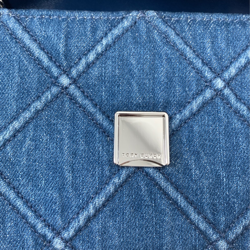 全新TORY BURCH Fleming 小號單寧菱形褶襉浮雕雙TLogo 單肩手提斜挎包-9