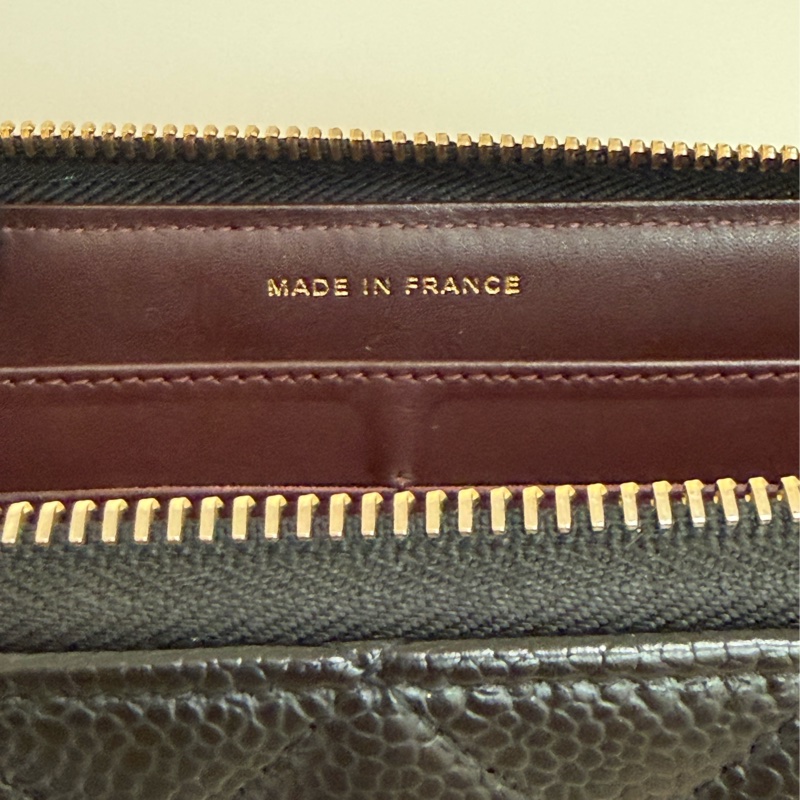 Chanel 經典黑金荔枝牛皮 ㄇ字拉鍊長夾 香奈兒-10