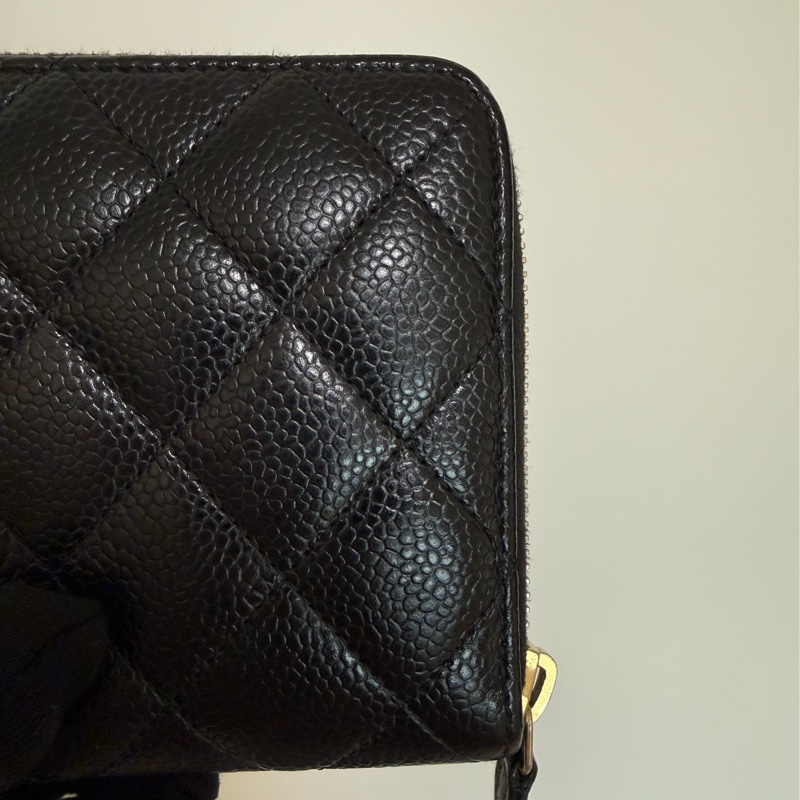 Chanel 經典黑金荔枝牛皮 ㄇ字拉鍊長夾 香奈兒-19