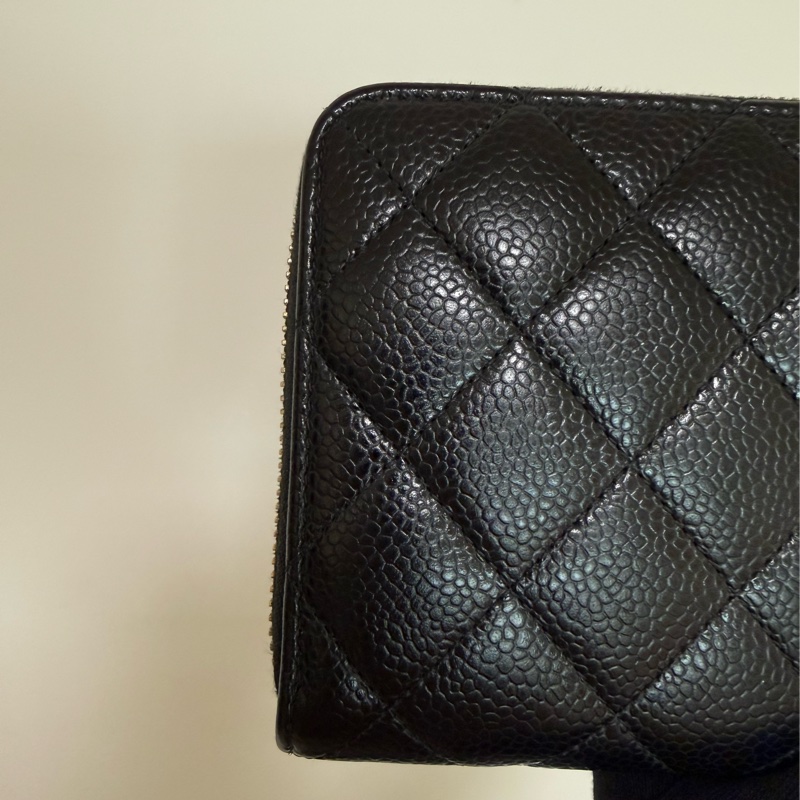 Chanel 經典黑金荔枝牛皮 ㄇ字拉鍊長夾 香奈兒-20