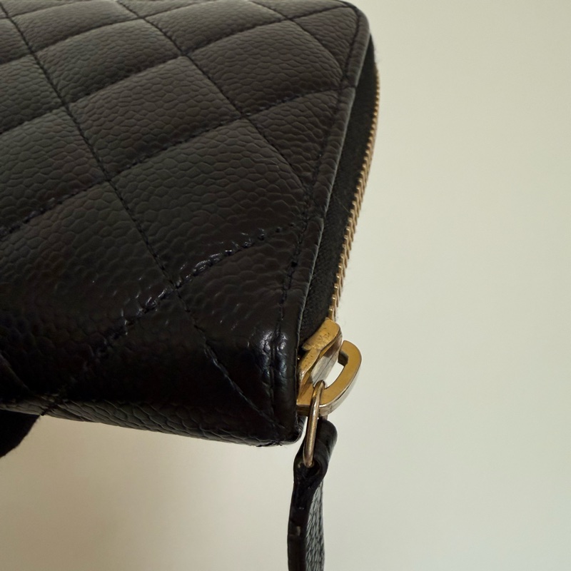 Chanel 經典黑金荔枝牛皮 ㄇ字拉鍊長夾 香奈兒-21