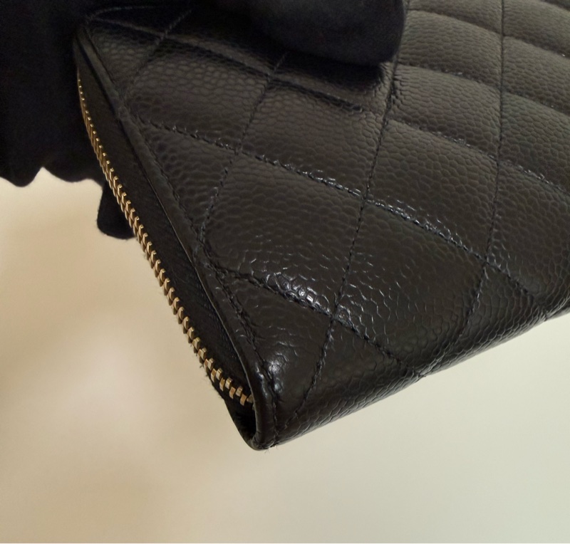 Chanel 經典黑金荔枝牛皮 ㄇ字拉鍊長夾 香奈兒-22