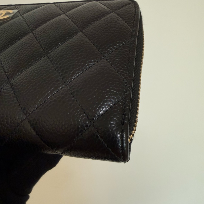 Chanel 經典黑金荔枝牛皮 ㄇ字拉鍊長夾 香奈兒-24