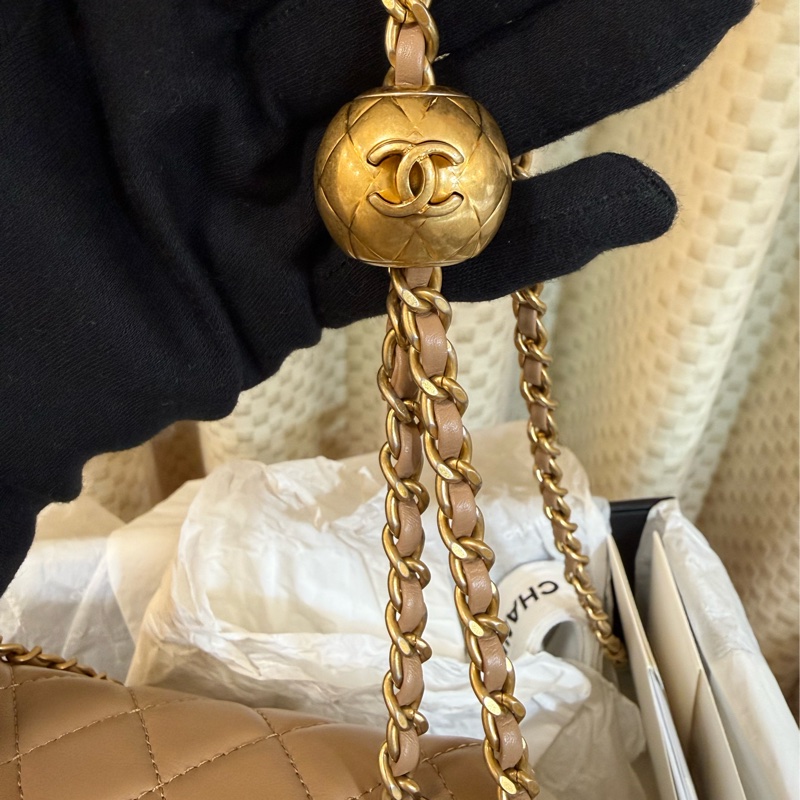 閒置新Chanel 霧金鏈coco奶茶 金球 方胖 香奈兒-19