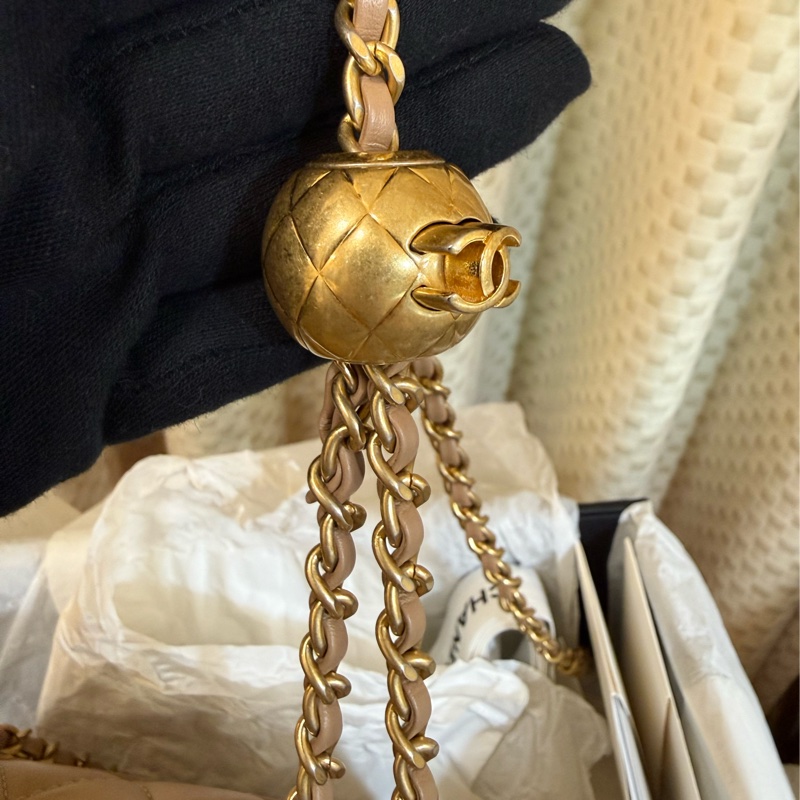 閒置新Chanel 霧金鏈coco奶茶 金球 方胖 香奈兒-20