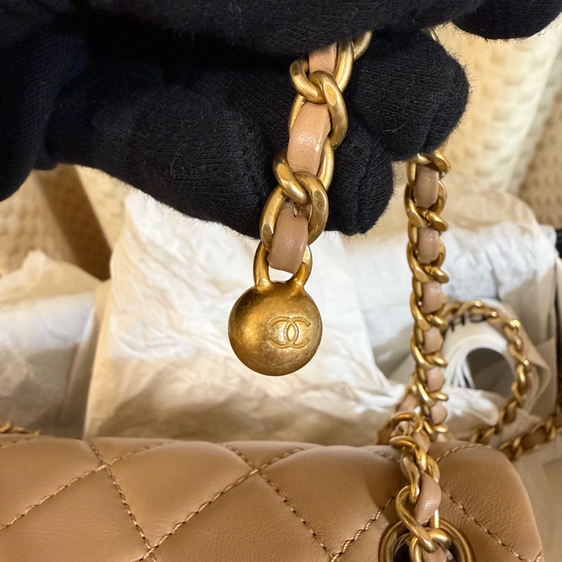 閒置新Chanel 霧金鏈coco奶茶 金球 方胖 香奈兒-21