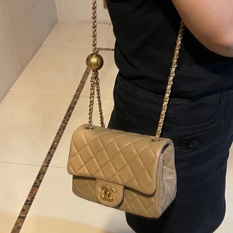 閒置新Chanel 霧金鏈coco奶茶 金球 方胖 香奈兒-8