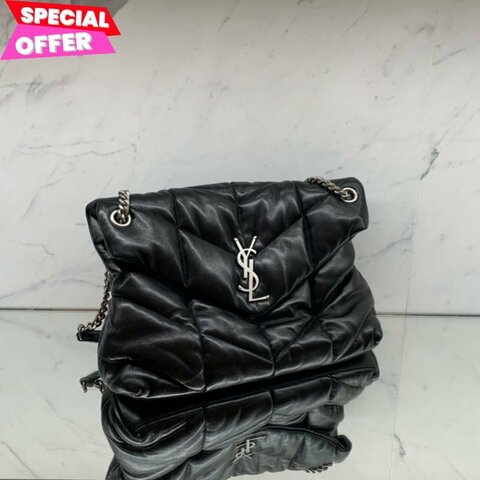 🎁當季特價🎁Saint Laurent 577476 YSL 小款 小羊皮 Loulou Puffer 包  黑色/銀鍊