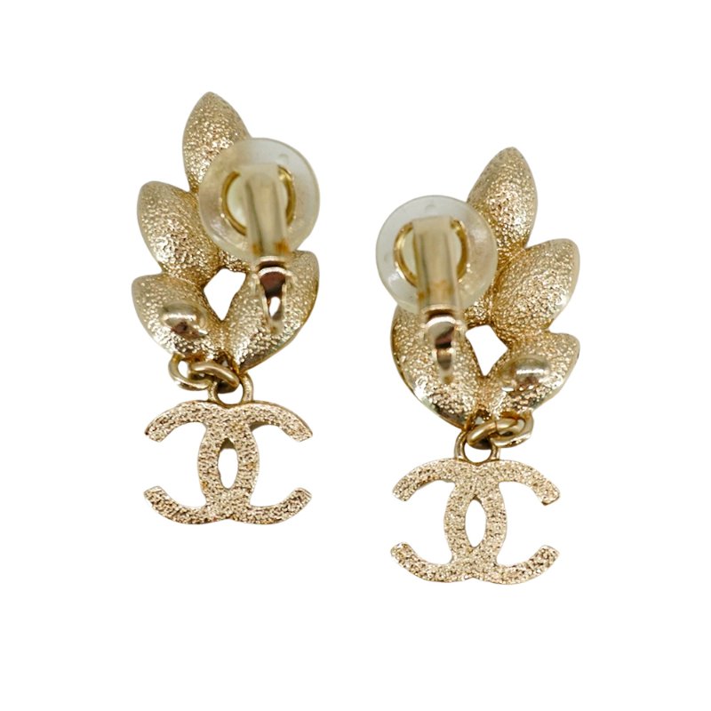 Chanel 麥穗雙C鑽夾式耳環(淡金)-4