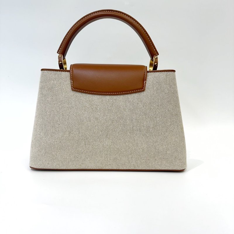 LV Capucines帆布拚焦糖色牛皮手提包M57361-1