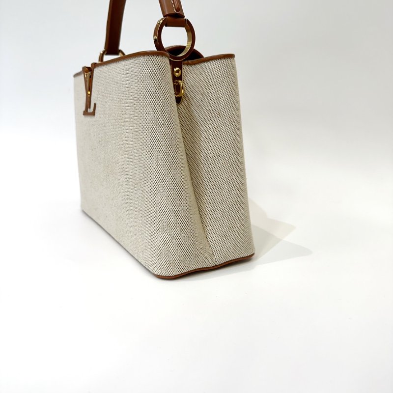 LV Capucines帆布拚焦糖色牛皮手提包M57361-3